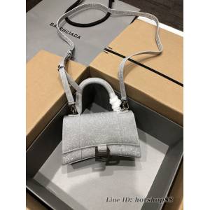 Balenciaga專櫃爆款滿天星小號銀色手提女包 巴黎世家Hourglass沙漏包 fyj1611