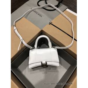 Balenciaga專櫃爆款小號手提女包 巴黎世家平紋白色銀扣Hourglass沙漏包 fyj1621