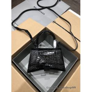 Balenciaga專櫃爆款大號手提女包 巴黎世家升級版鱷魚黑色黑扣Hourglass沙漏包 fyj1628