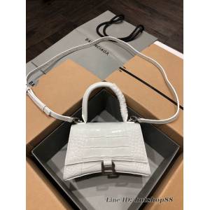 Balenciaga專櫃爆款大號手提女包 巴黎世家升級版鱷魚白色銀扣Hourglass沙漏包 fyj1636