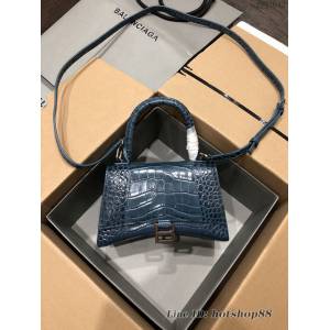 Balenciaga專櫃爆款大號手提女包 巴黎世家升級版鱷魚灰藍色銀扣Hourglass沙漏包 fyj1642