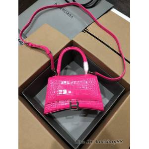 Balenciaga專櫃爆款大號手提女包 巴黎世家升級版鱷魚玫紅色銀扣Hourglass沙漏包 fyj1646