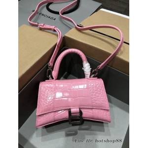 Balenciaga專櫃爆款小號手提女包 巴黎世家鱷魚新粉色銀扣Hourglass沙漏包 fyj1653