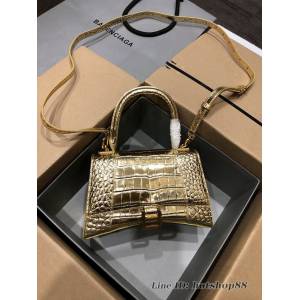 Balenciaga專櫃爆款大號手提女包 巴黎世家升級版鱷魚金色金扣Hourglass沙漏包 fyj1656
