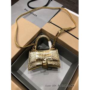 Balenciaga專櫃爆款小號手提女包 巴黎世家鱷魚金色金扣Hourglass沙漏包 fyj1657