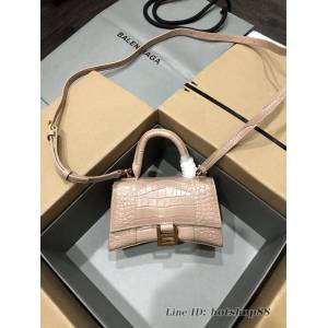 Balenciaga專櫃爆款小號手提女包 巴黎世家鱷魚奶茶色金扣Hourglass沙漏包 fyj1661