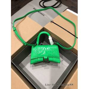 Balenciaga專櫃爆款小號手提女包 巴黎世家鱷魚鮮綠色銀扣Hourglass沙漏包 fyj1667