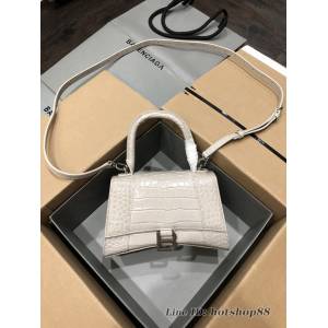Balenciaga專櫃爆款大號手提女包 巴黎世家升級版鱷魚灰白銀扣Hourglass沙漏包 fyj1670
