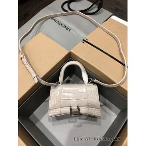 Balenciaga專櫃爆款小號手提女包 巴黎世家鱷魚灰白銀扣Hourglass沙漏包 fyj1671