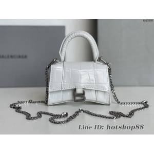 Balenciaga專櫃爆款mini鏈條手提肩背包 巴黎世家鱷魚紋白色銀扣Nano超迷你沙漏包 fyj1698