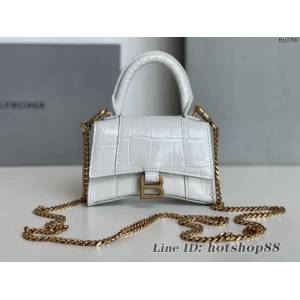 Balenciaga專櫃爆款mini鏈條手提肩背包 巴黎世家鱷魚紋白色金扣Nano超迷你沙漏包 fyj1700