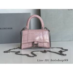 Balenciaga專櫃爆款mini鏈條手提肩背包 巴黎世家鱷魚紋豆沙粉Nano超迷你沙漏包 fyj1703