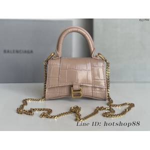 Balenciaga專櫃爆款mini鏈條手提肩背包 巴黎世家鱷魚紋奶茶色Nano超迷你沙漏包 fyj1704