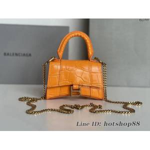 Balenciaga專櫃爆款mini鏈條手提肩背包 巴黎世家鱷魚紋橙色Nano超迷你沙漏包 fyj1707