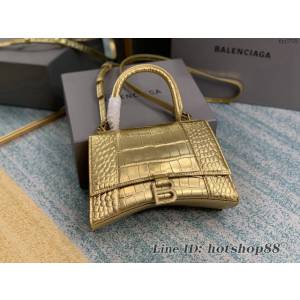 Balenciaga專櫃爆款Hourglass沙漏包 巴黎世家銀色鱷魚紋中號手提包 fyj1725
