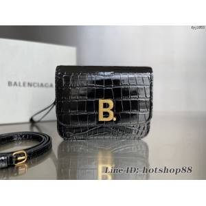 Balenciaga專櫃爆款鱷魚壓紋肩背包 巴黎世家黑金色bag方塊豆腐包 fyj1853