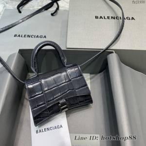 Balenciaga專櫃爆款迷你鱷魚碳黑色手提女包 巴黎世家mini Hourglass沙漏包 fyj1930