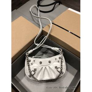 Balenciaga專櫃爆款機車包系列迷你鱷魚紋白色帶鑽扣肩背女包 巴黎世家Le Cagole半月牙腋下包餃子包 fyj1948