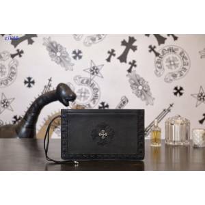 Chrome Hearts專櫃高端皮具包包 克羅心927純銀五金十字花摔紋牛皮手抓包手拿包 gj1016