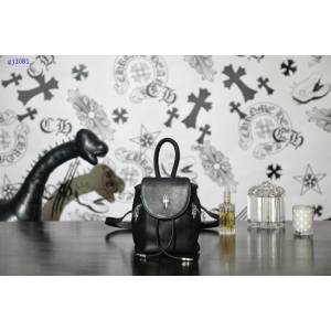 Chrome Hearts專櫃皮具女士雙肩背包 克羅心925純銀五金黑色摔紋+磨砂牛皮MINI寶劍雙肩包 gj1081