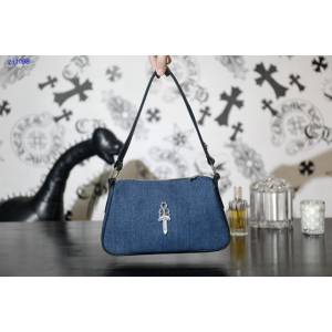 Chrome Hearts專櫃高端皮具包包 克羅心925純銀五金雞塊包牛仔拼牛皮腋下包 gj1098