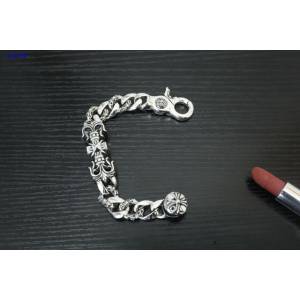 Chrome Hearts專櫃純手工做舊純銀飾品 克羅心925純銀蔓藤狗扣間花手鏈 gj1165