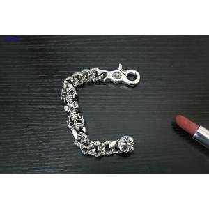 Chrome Hearts專櫃純手工做舊純銀飾品 克羅心925純銀蔓藤狗扣全花手鏈 gj1166