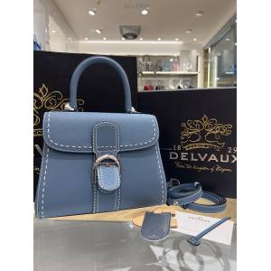 Delvaux太平洋藍外縫線全新mini手提女包 德爾沃專櫃經典焦糖色BrillantPM包袋 bxs1060
