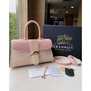 Delvaux專櫃新款粉三拼比利時手提肩背女包 德爾沃新版雙環brillant box皮大號手袋 bxs1105