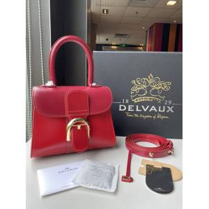 Delvaux專櫃新款紅三拼比利時手提肩背女包 德爾沃新版雙環brillant box皮小號手袋 bxs1117