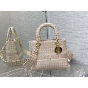 Dior專櫃2025新款顏色Lady包 迪奧淡粉Lady最新千鳥格系列女包 fkd1385