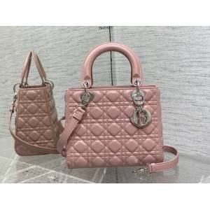 Dior專櫃Lady新款My ABC女包 迪奧復古粉羊金最新翻蓋羊皮五格手袋 fkd1683