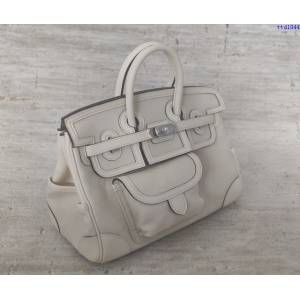 Hermes專櫃經典款手提女包 愛馬仕Birkin 25Cargo布包 帆布拼swift皮 ttd1044