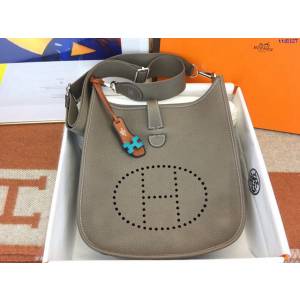 Hermes專櫃經典款手提女包 愛馬仕Evelyn伊芙琳 原廠TC皮 CK89大象灰 蜜蠟線手縫 男女通用 ttd1127