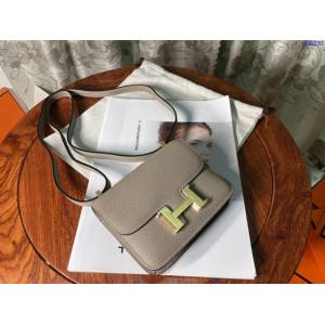 Hermes專櫃新款Constance女包 愛馬仕康康瀝青灰epsom皮迷你單肩斜挎包 ttd1230