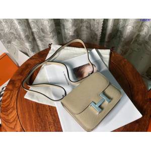 Hermes專櫃新款Constance女包 愛馬仕康康風衣灰epsom皮迷你單肩斜挎包 ttd1235