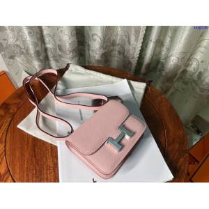 Hermes專櫃新款Constance女包 愛馬仕康康3Q粉epsom皮迷你單肩斜挎包 ttd1238