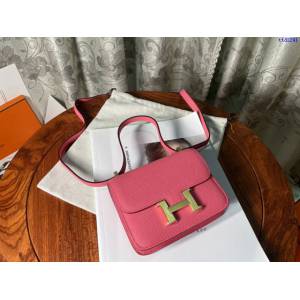 Hermes專櫃新款Constance女包 愛馬仕康康唇膏粉epsom皮迷你單肩斜挎包 ttd1241
