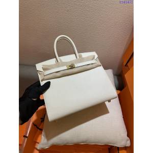 Hermes專櫃經典款Epsom原廠掌紋皮鉑金女包 愛馬仕Birkin25cm外縫ck10奶昔白 ttd1472