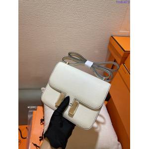 Hermes專櫃經典款康康女包 愛馬仕constance19cm奶昔白ck10內拼黑色 玫瑰金扣 ttd1473