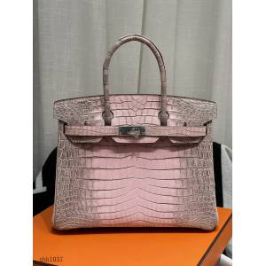 Hermes專櫃鱷魚皮手提女包 愛馬仕限量版喜馬拉雅粉Birkin鱷魚皮包 zhh1037