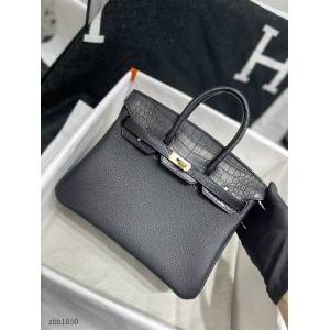 Hermes專櫃黑色金扣鉑金手提女包 愛馬仕Touch25雙面鱷魚皮蓋頭全手縫Birkin女包 zhh1050