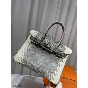 Hermes專櫃鉑金手提女包 愛馬仕Birkin30進口蜥蜴皮蜜蠟線全手工縫製手袋 zhh1091