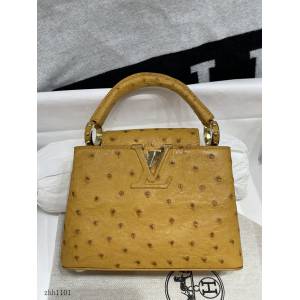 LV專櫃路易威登V仔包南非進口鴕鳥皮手提女包 zhh1101