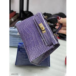 Hermes專櫃經典款手提女包 愛馬仕Kelly二代19CM美洲鱷魚皮包 zhh1131