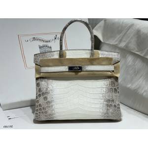Hermes專櫃經典款蜜蠟線全手工縫製鉑金女包 愛馬仕Birkin30喜馬拉雅白尼羅鱷魚皮包 zhh1192