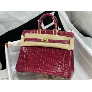 Hermes專櫃經典款鱷魚皮Birkin手提女包 愛馬仕鉑金25CM純手縫高光尼羅鱷魚肚皮女包 zhh1249