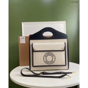 Burberry專櫃新款大號41cm撲克包 巴寶莉焦糖咖啡奶油白手提托特包 yxb1104