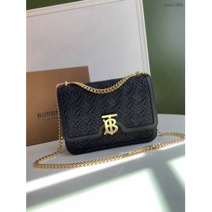 Burberry專櫃新款中號TB刺繡絎縫鎖扣包 巴寶莉羔羊皮鏈條單肩斜挎女包 yxb1169