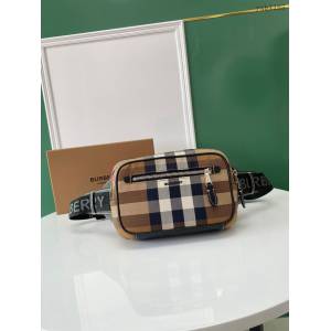 Burberry專櫃新款腰包 巴寶莉格紋布男士腰包挎包 yxb1185